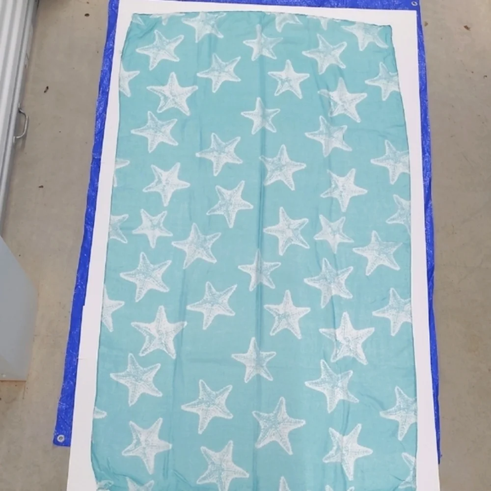 Scarf Starfish Print Sky blue White Lightweight Beachy Coastal Cowgirl Whimsical